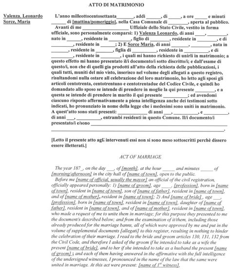 italian marriage certificate translation template